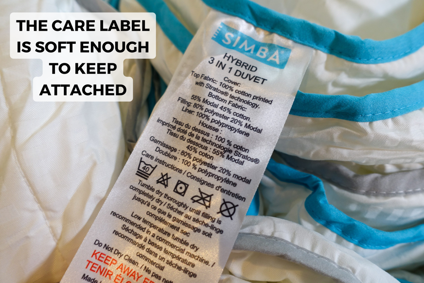simba hybrid 3-in-1 duvet washing label